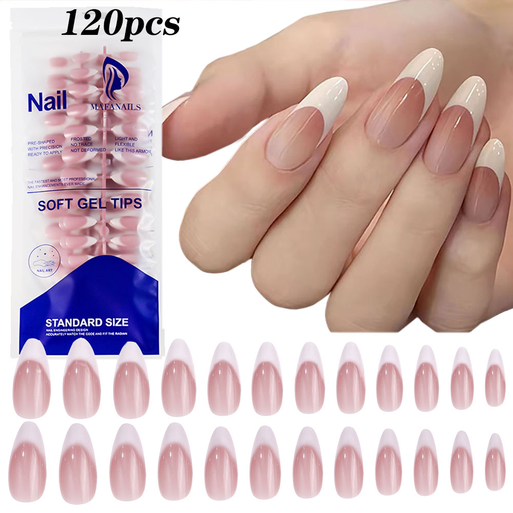 Nail Art Fake Nails - 120pcs Pink Medium Almond French False