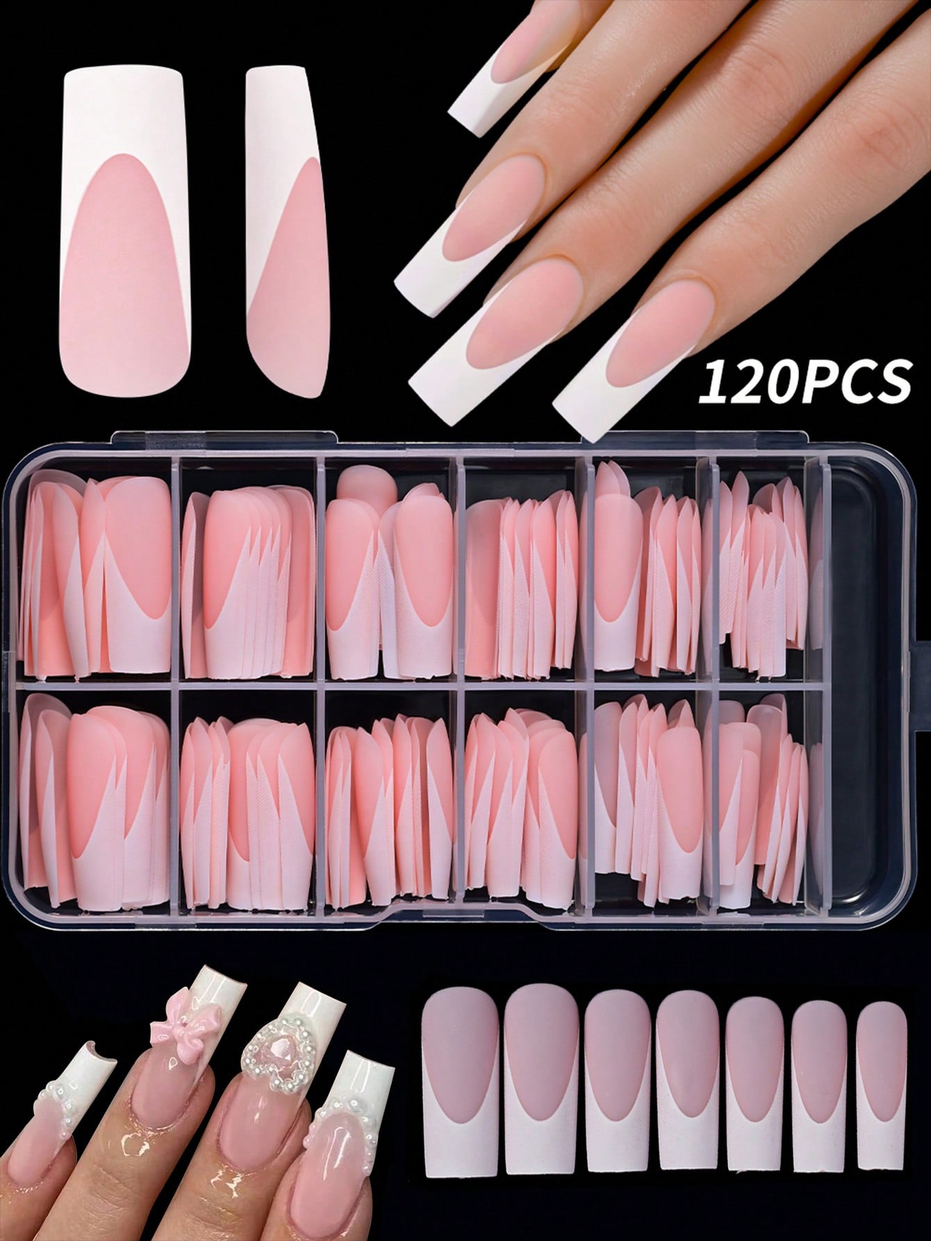 Nail Art Natural Pink - 120pcs/Box Light Pink French Fake Nails