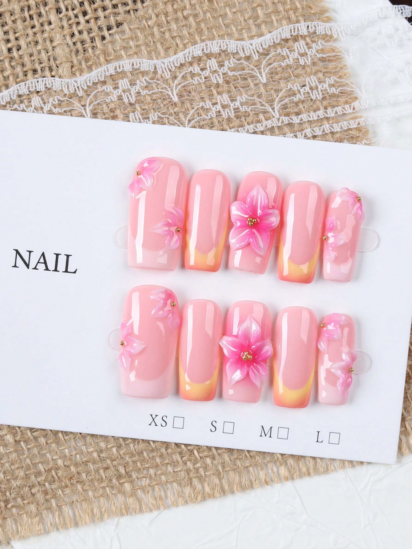 Nail Art Gold - 10 Pieces of Medium-Length Rectangular Nude