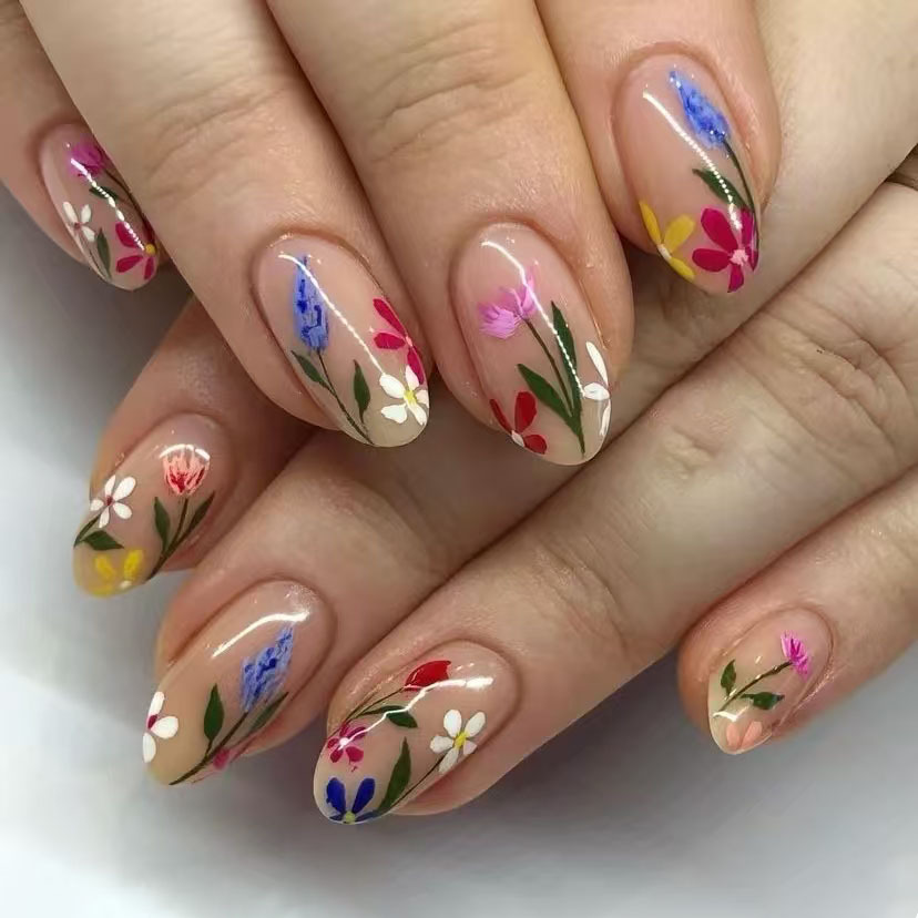 Nail Art Fake Nails - 24Pcs Simple Almond Nails Tips Fresh
