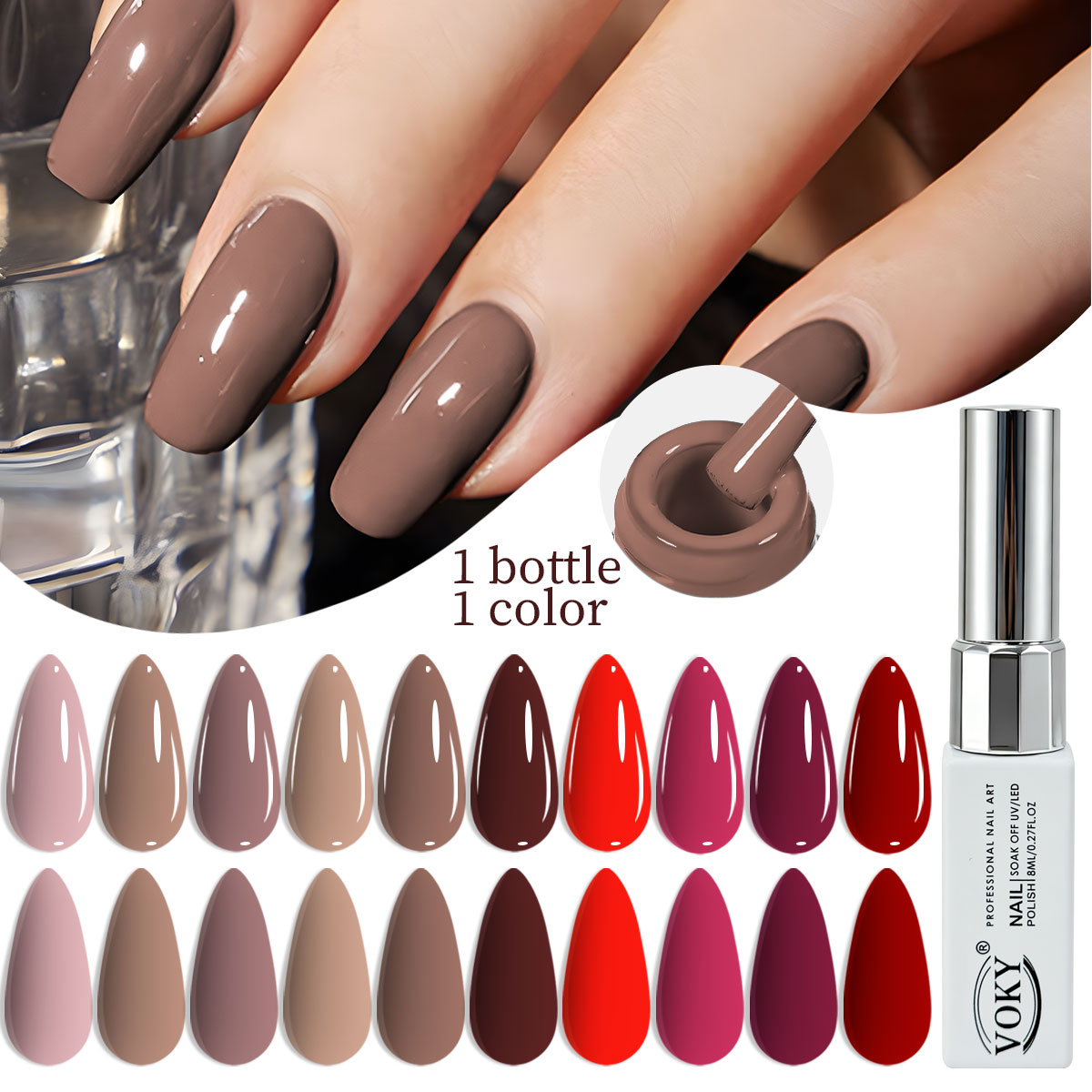 Nail Art Burgundy - VOKY New 8ml Glass Bottle Gel
