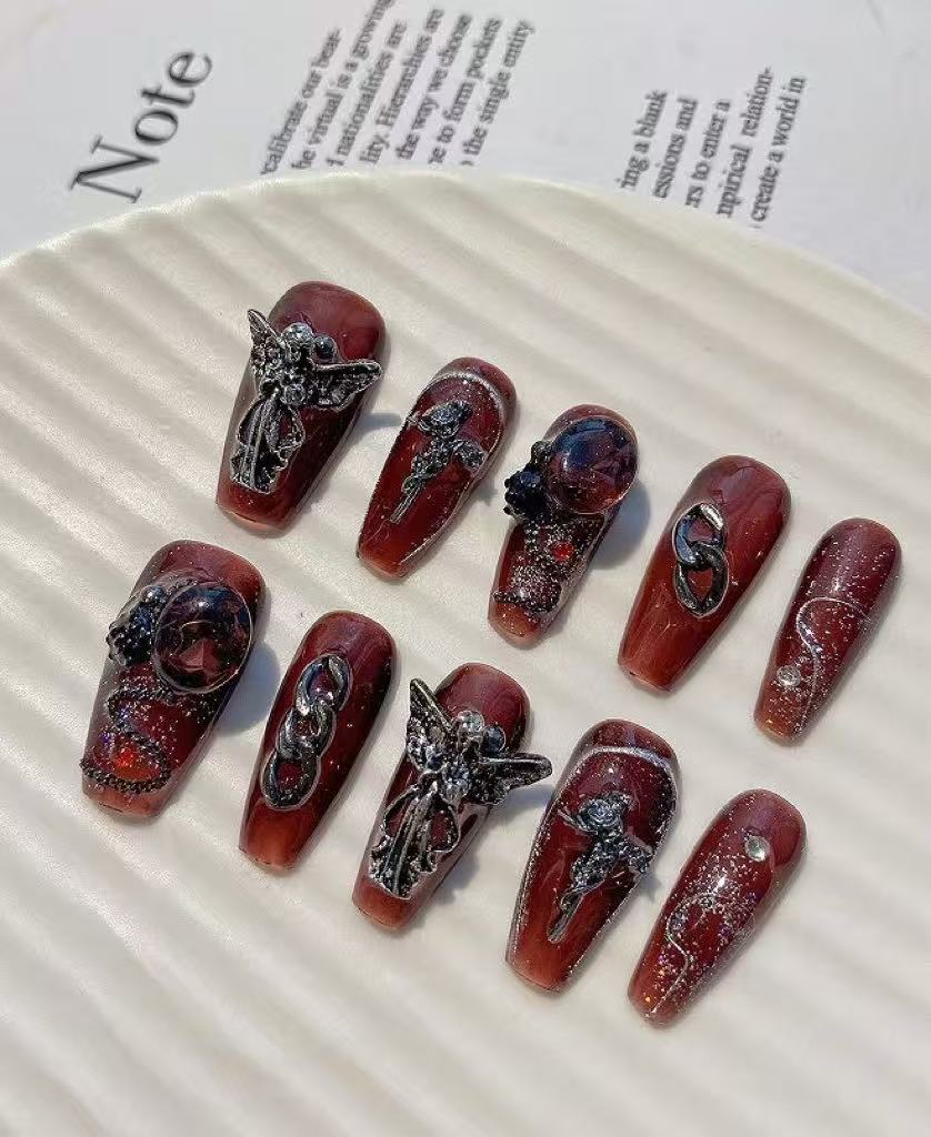 Nail Art Burgundy - Halloween 10-Piece Retro Spicy Girl Nail