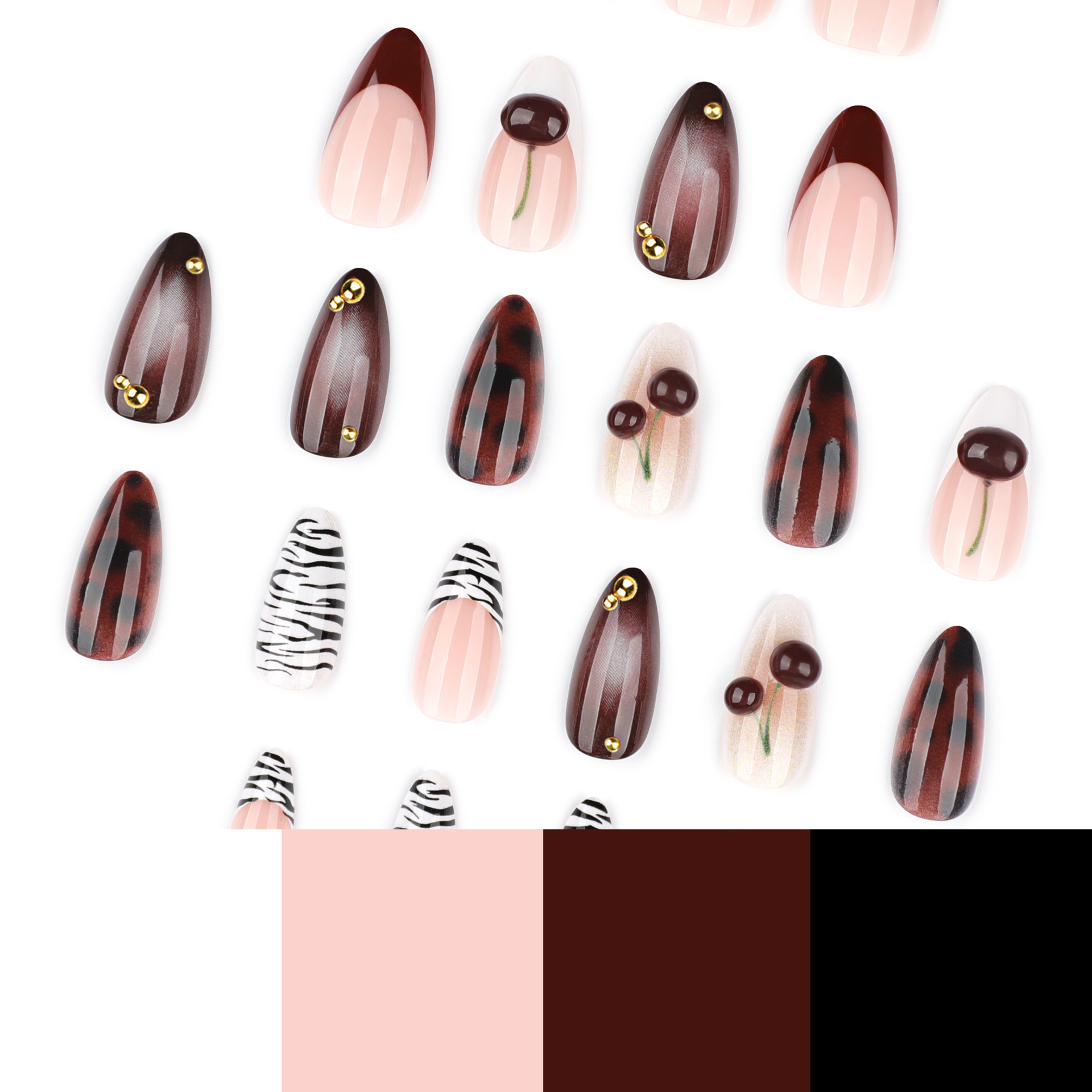 24PCS Burgundy Nude Brown Pres - đánh giá và giá Nail Art Burgundy