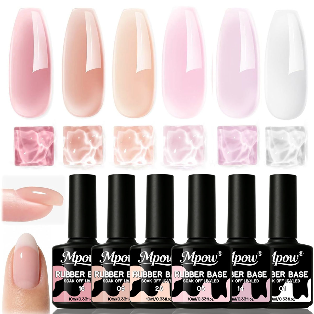 Mpow 1/6pcs 10ml Rubber Base G - đánh giá và giá Nail Art Natural Pink