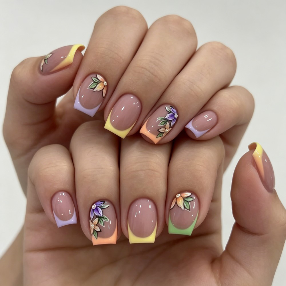 24Pcs Pink Floral French Tip G - đánh giá và giá Nail Art Fake Nails