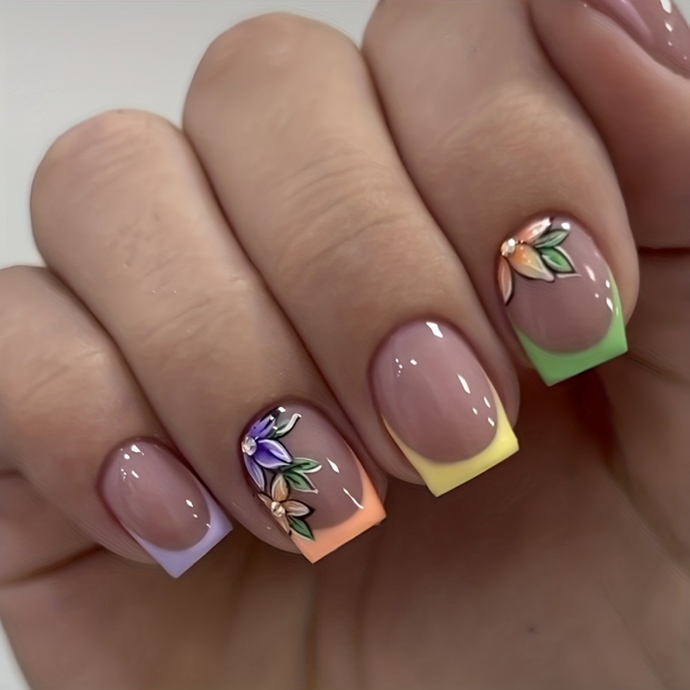 24Pcs Pink Floral French Tip G - đánh giá và giá Nail Art Fake Nails