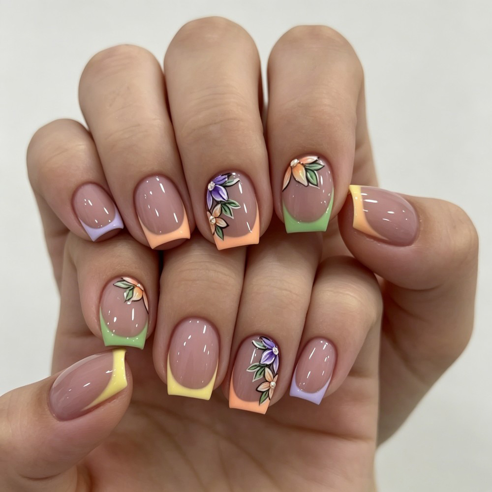 24Pcs Pink Floral French Tip G - đánh giá và giá Nail Art Fake Nails