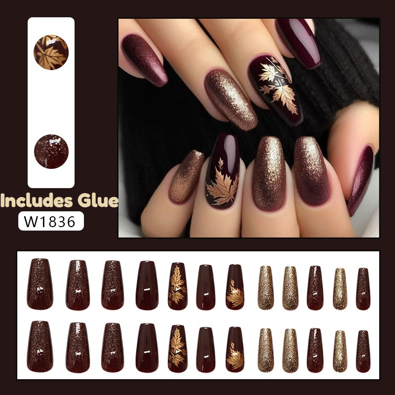 24pcs Elegant Burgundy Glitter - đánh giá và giá Nail Art Burgundy