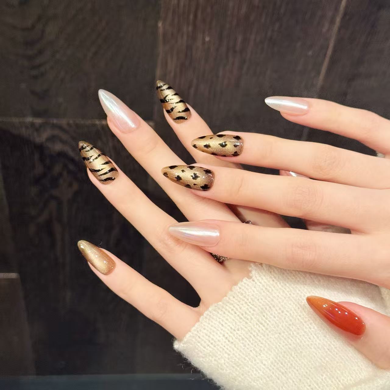 10pcs Handmade Almond Press On - đánh giá và giá Nail Art Zebra Design