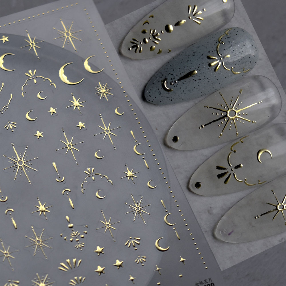 3D Gold Sun/Moon/Star Bronzing - đánh giá và giá Nail Art Gold