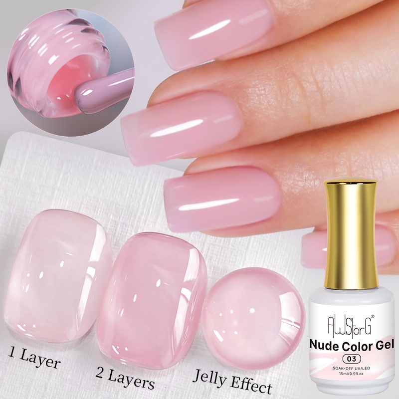 AWStorG 15ml Jelly Nude Pink T - đánh giá và giá Nail Art Natural Pink