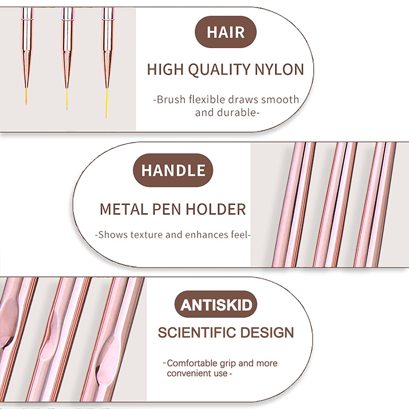 3Pcs/Set Nail Art Brush Nail A - đánh giá và giá Nail Art Gold