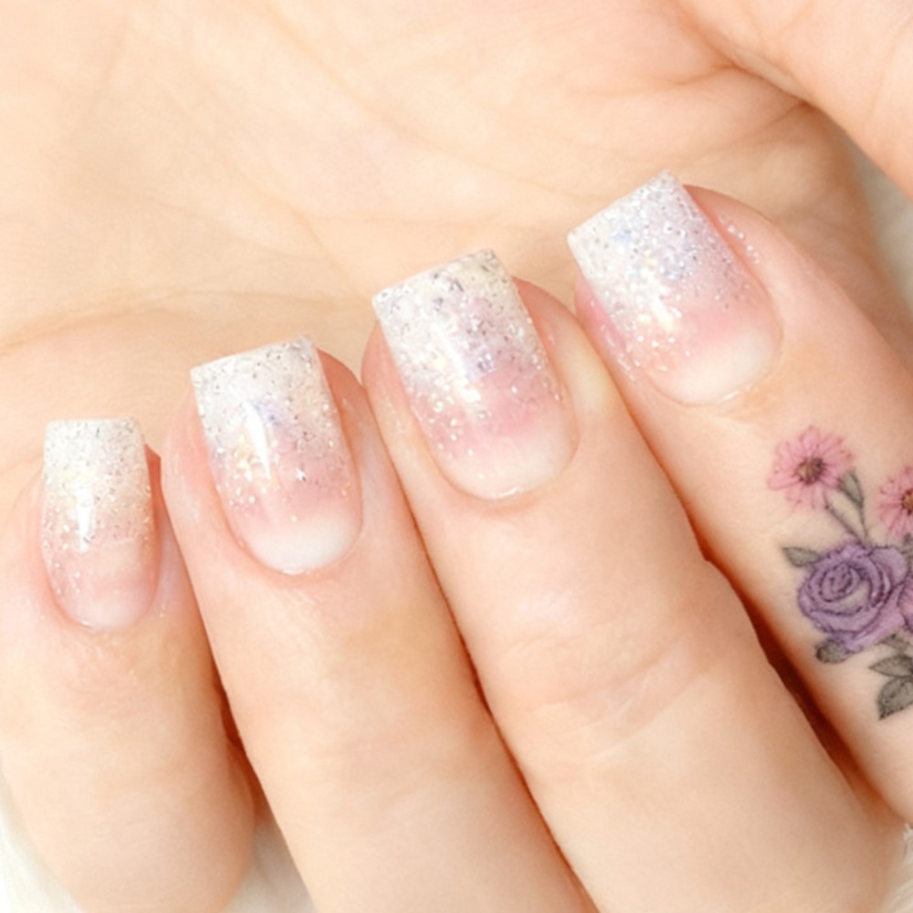 Glitter Short Fake Nail Tips W - đánh giá và giá Nail Art Natural Pink