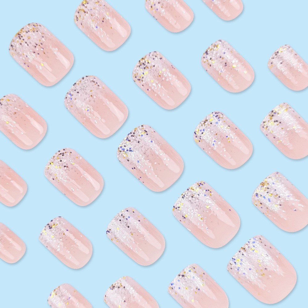 Glitter Short Fake Nail Tips W - đánh giá và giá Nail Art Natural Pink