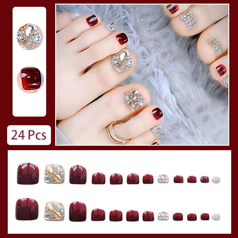 24pcs Girl Fake Toenails Burgu - đánh giá và giá Nail Art Burgundy